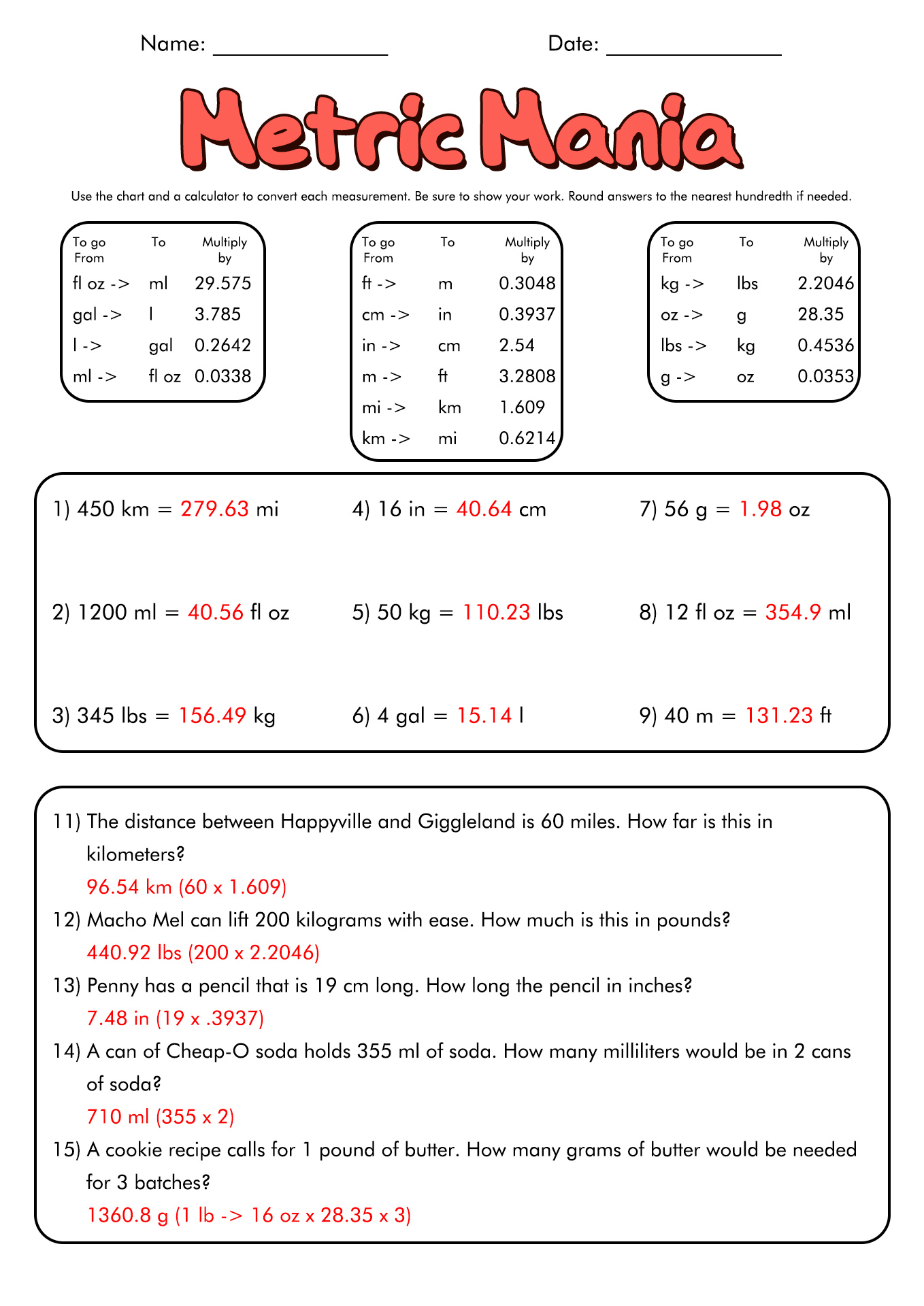 12 Best Images Of Measuring Units Worksheet Answer Key Metric Unit