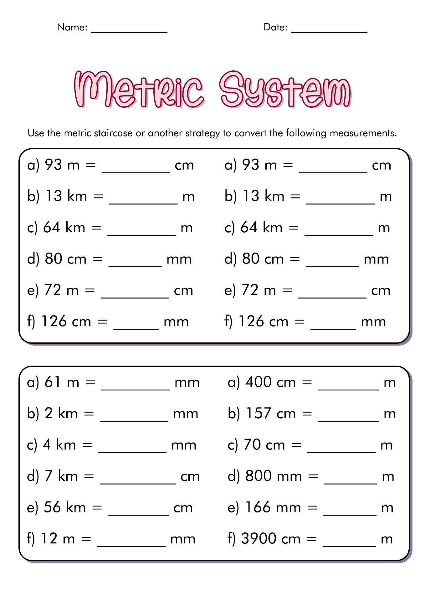 Measuring Units Worksheet Answer Key