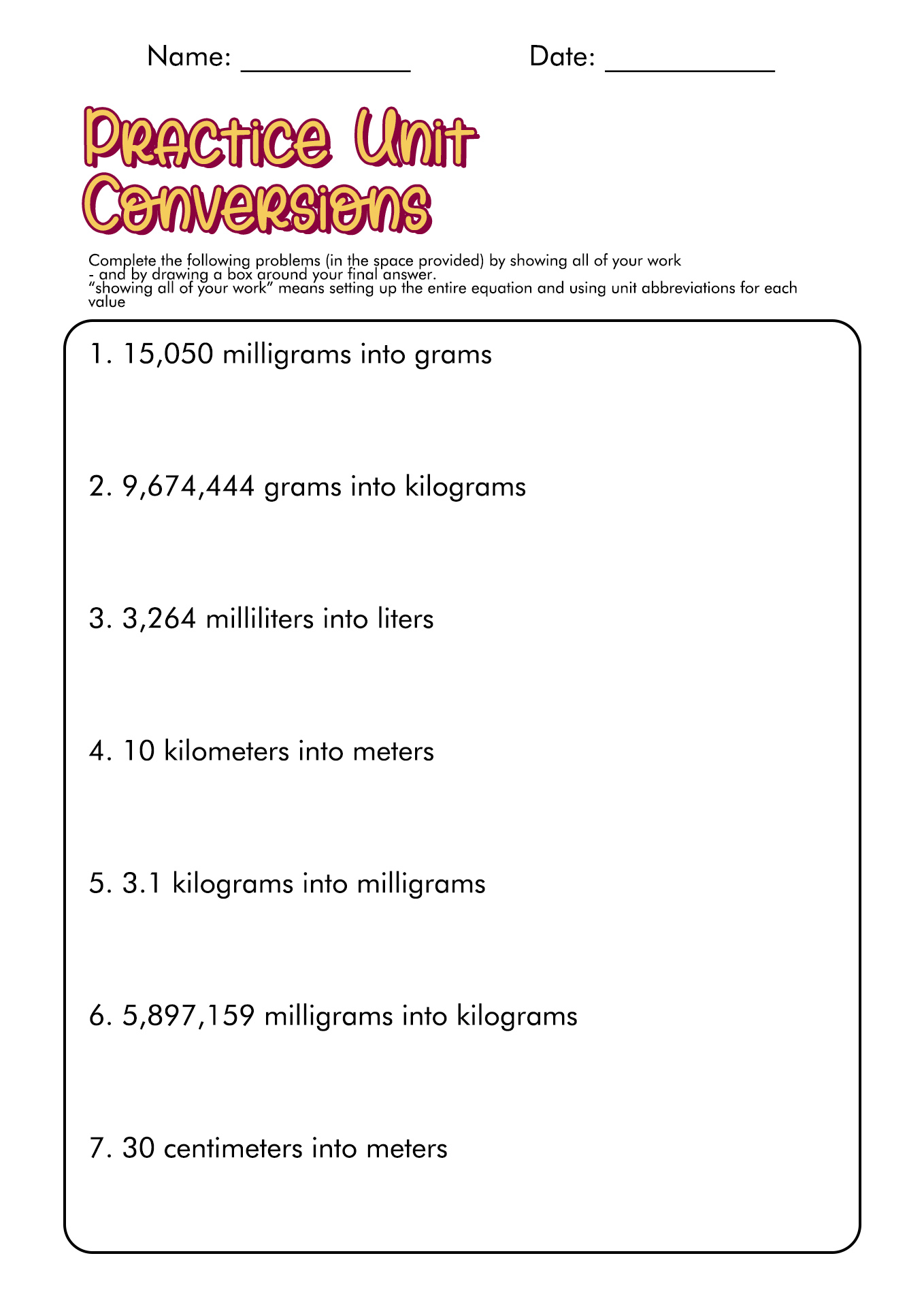 12 Best Images of Measuring Units Worksheet Answer Key  Metric Unit Conversion Worksheet 