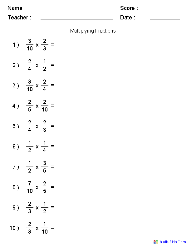 Fraction Multiplication Worksheets