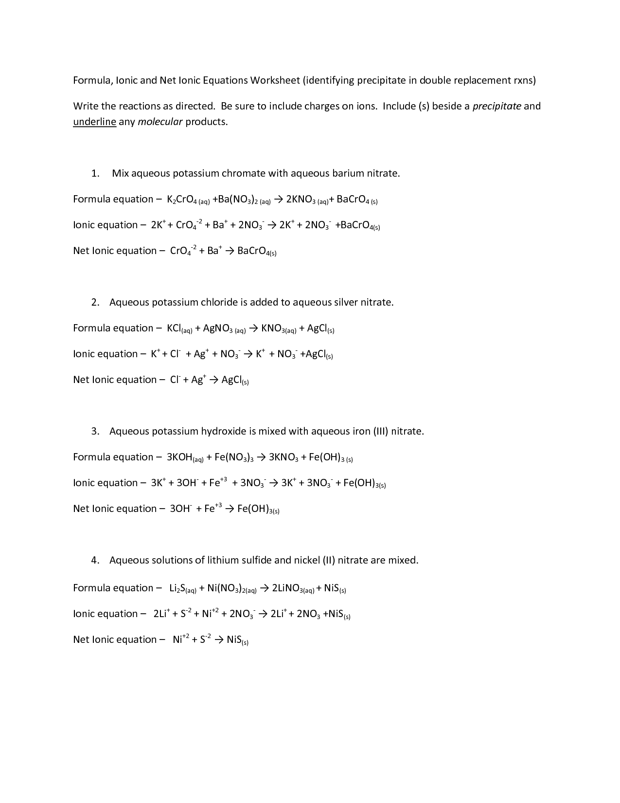 15 Best Images of Molecular And Ionic Equations Worksheet Common