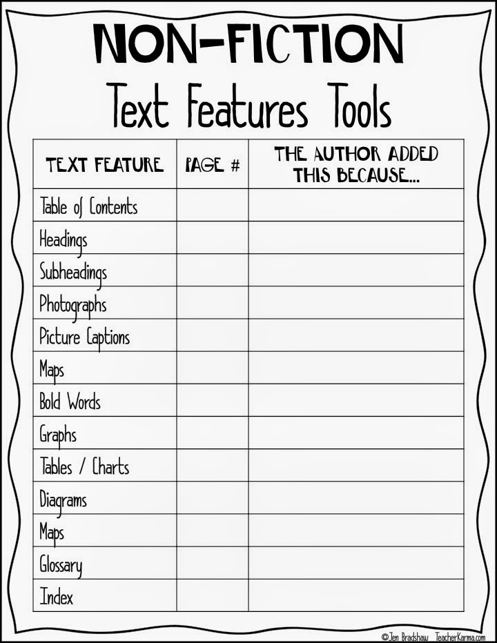 Free Printable Nonfiction Text Features Worksheet