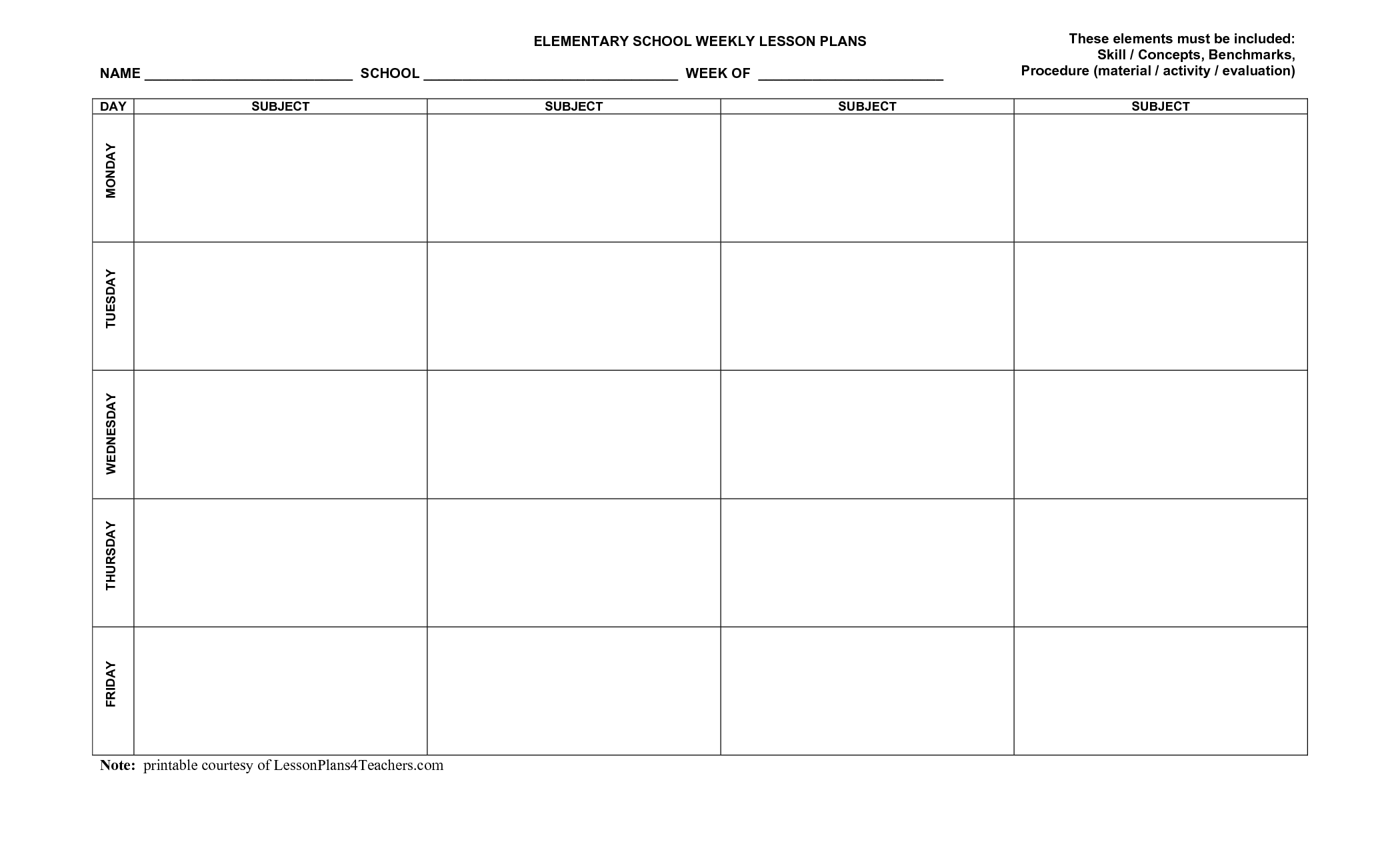 Printable Blank Lesson Plan Templates