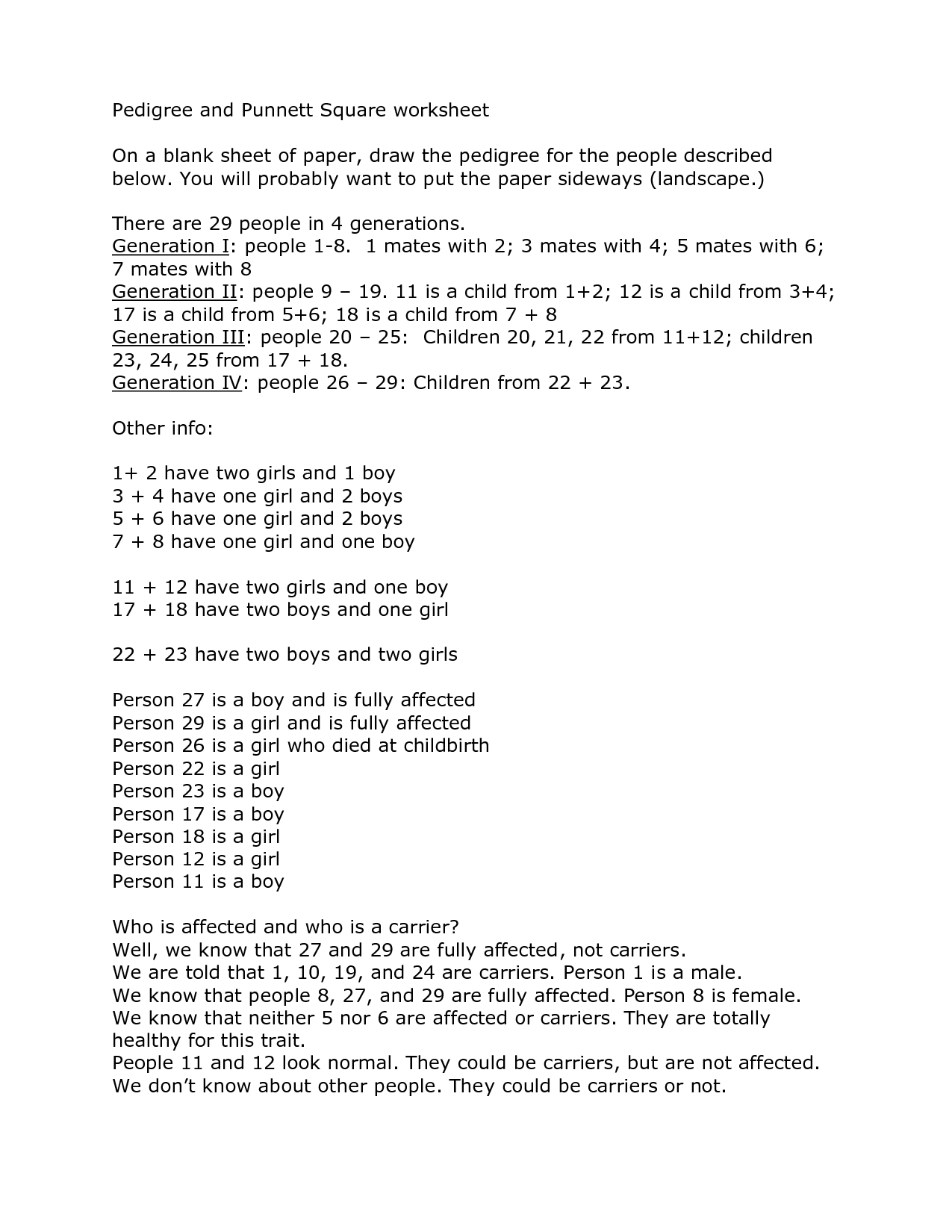 15 Best Images of Pedigree Problem Worksheet Answers 