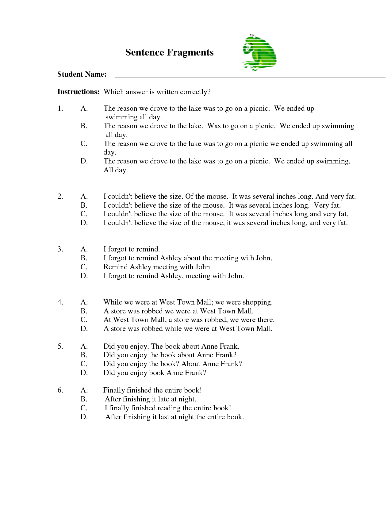 15 Best Images Of Fragment Practice Worksheet Fragment And Run On Sentences Worksheets