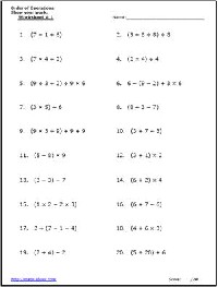 Order of Operations Worksheets 5th