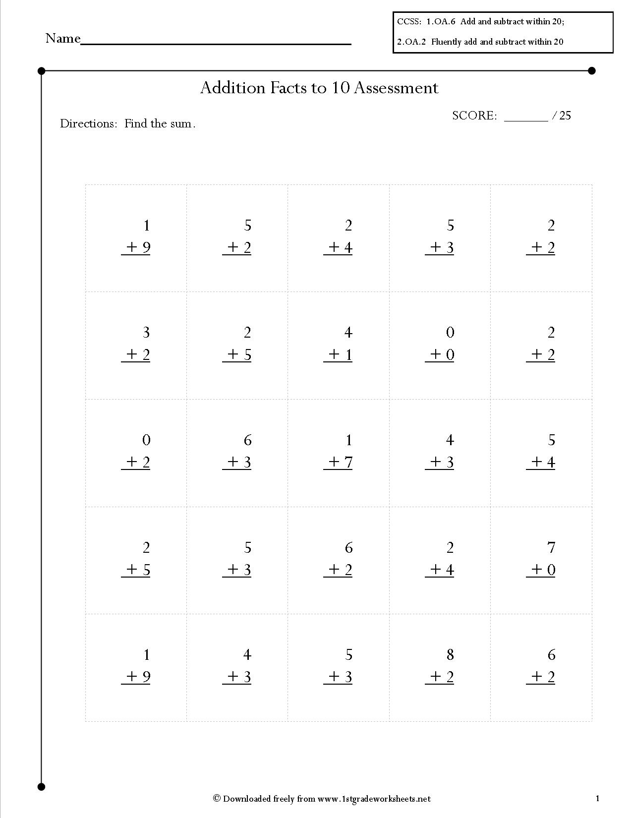 11 Best Images of Addition Worksheets Sums To 10 ...