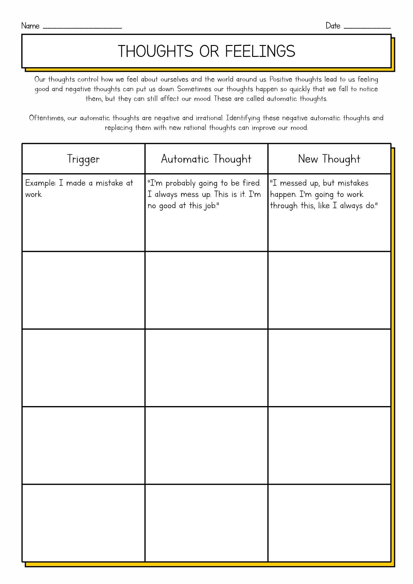 Free Printable Cbt Therapy Worksheets