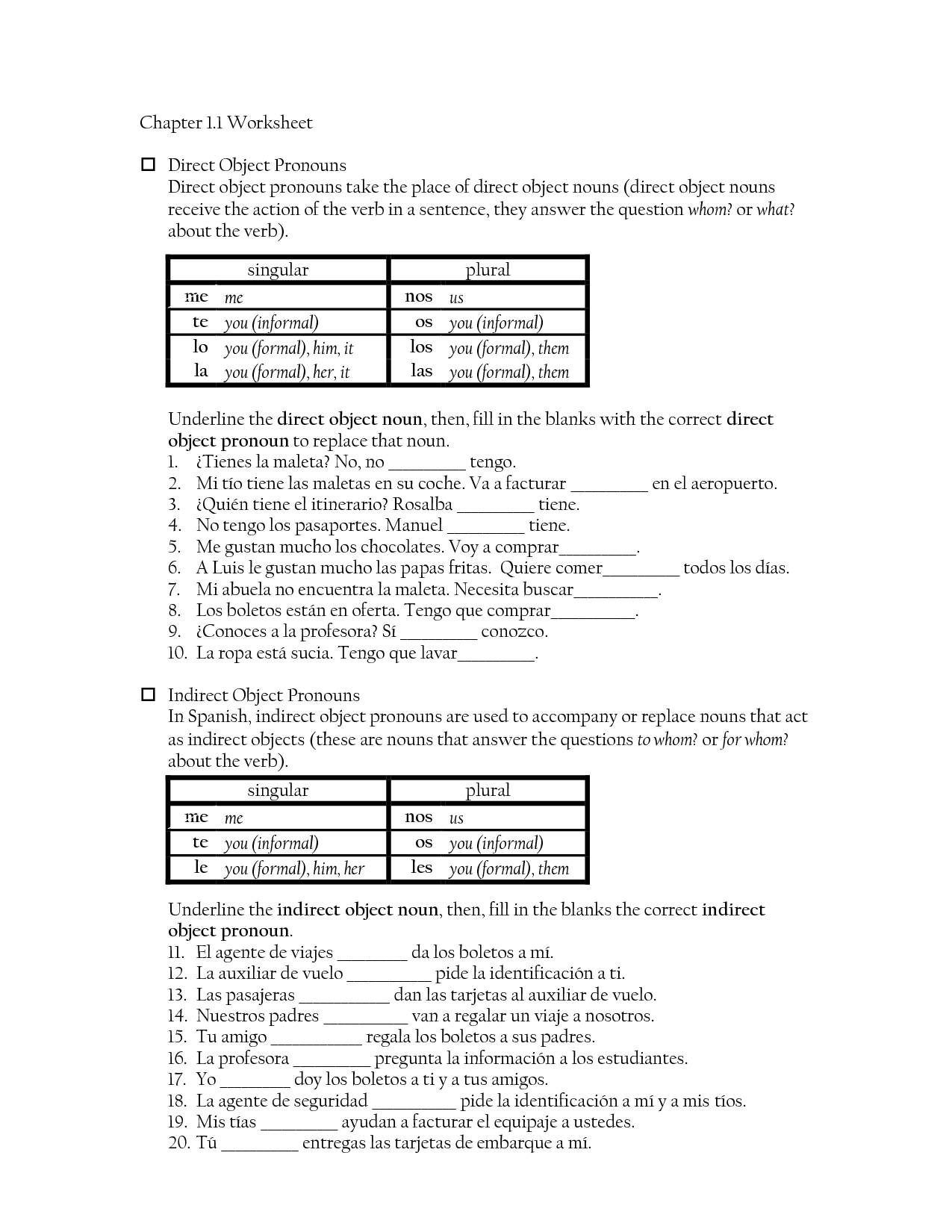 19 Best Images Of Spanish Indirect Object Pronouns Worksheet Direct Object Pronouns Spanish