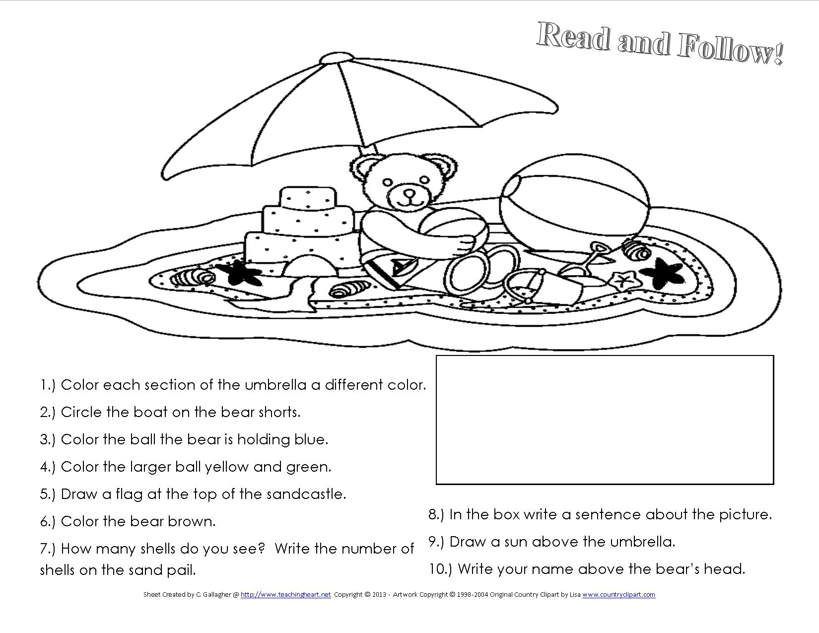 Follow Directions Worksheets First Grade