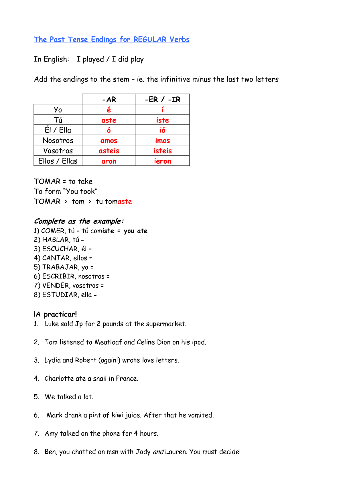 Er And Ir Verbs Worksheet Answers