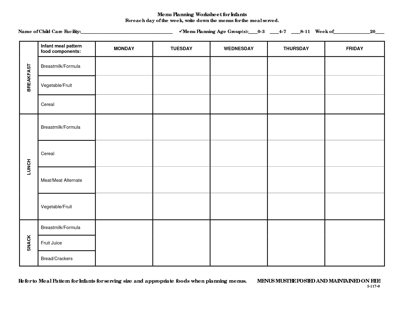 Menu Planning Worksheet Answers