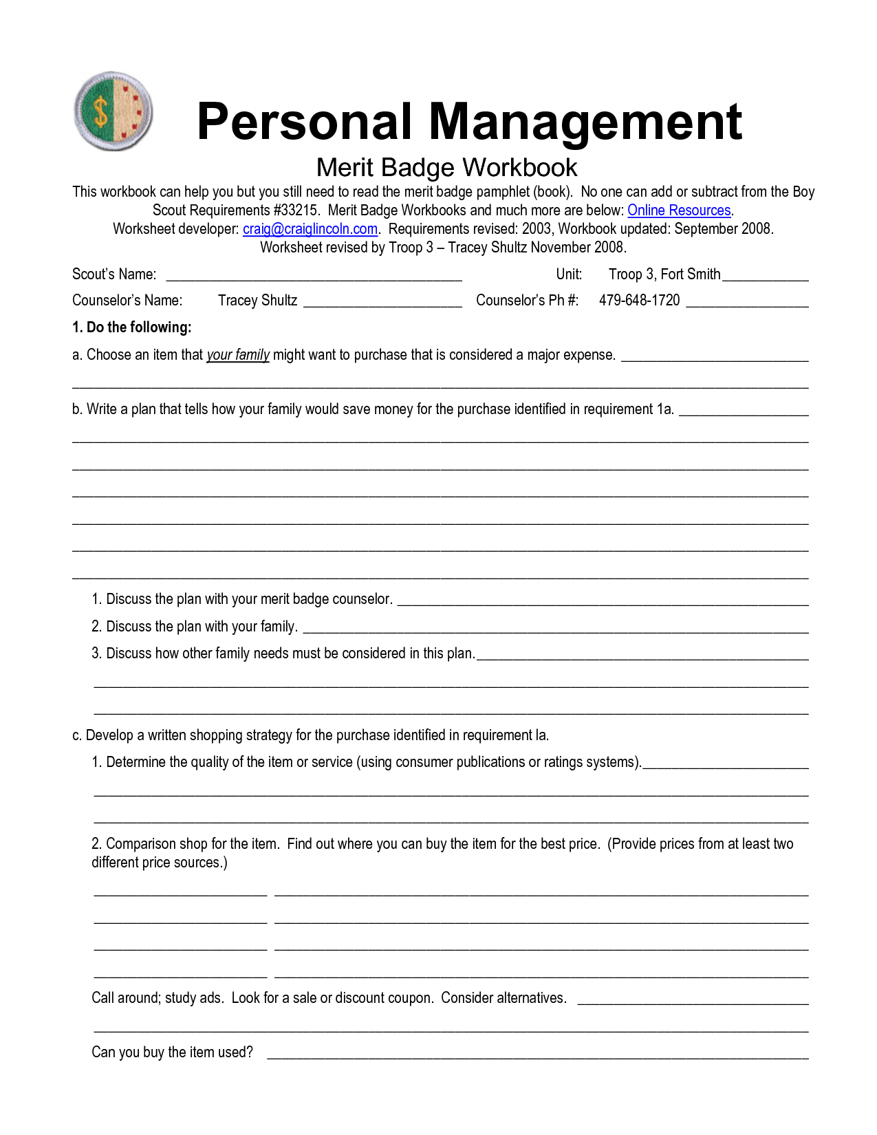 Personal Management Merit Badge Worksheet Answers