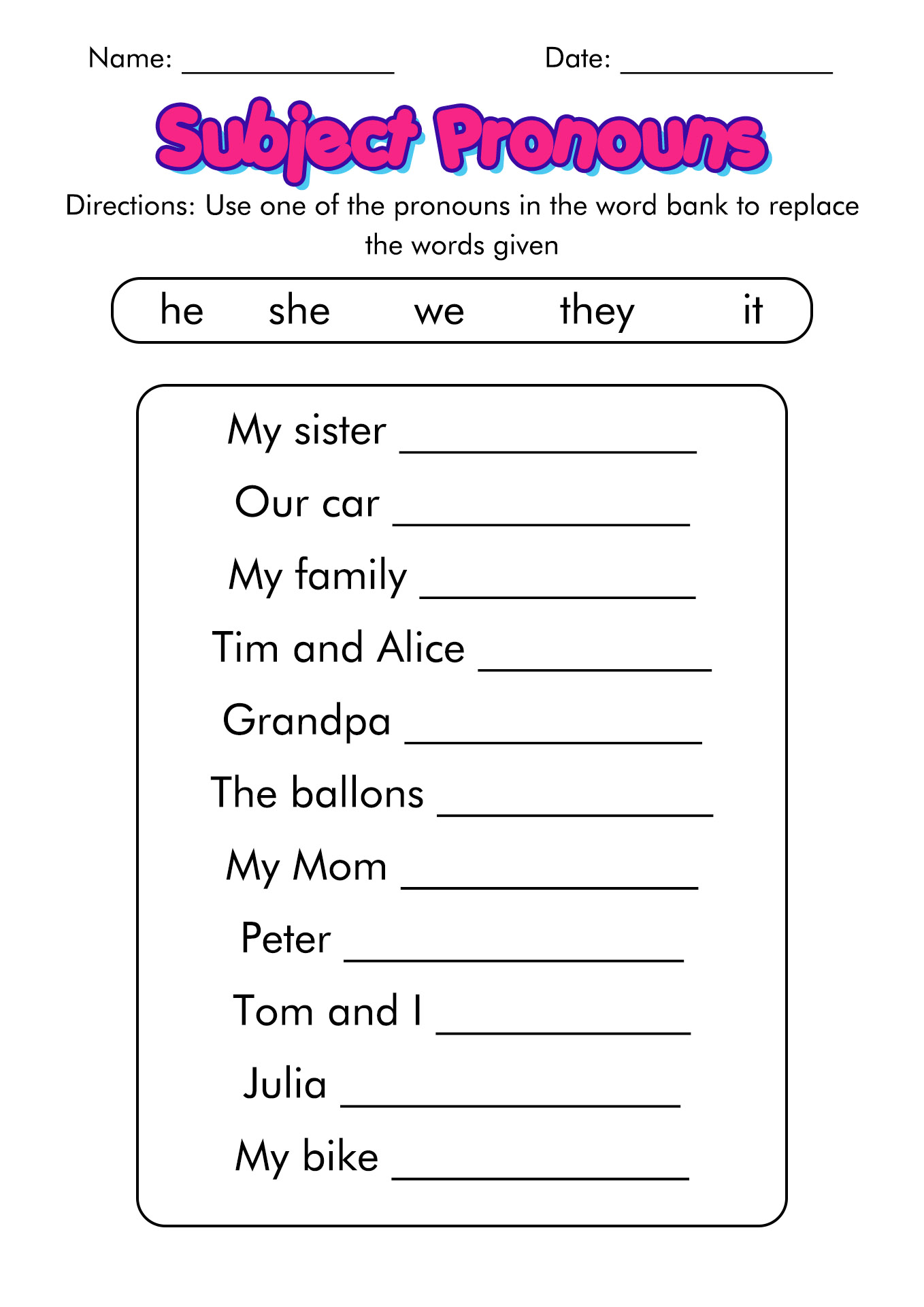 Personal Pronouns Worksheet Ks1