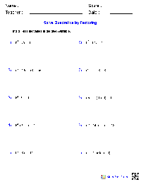 Solving Quadratic Equations by Factoring Worksheet