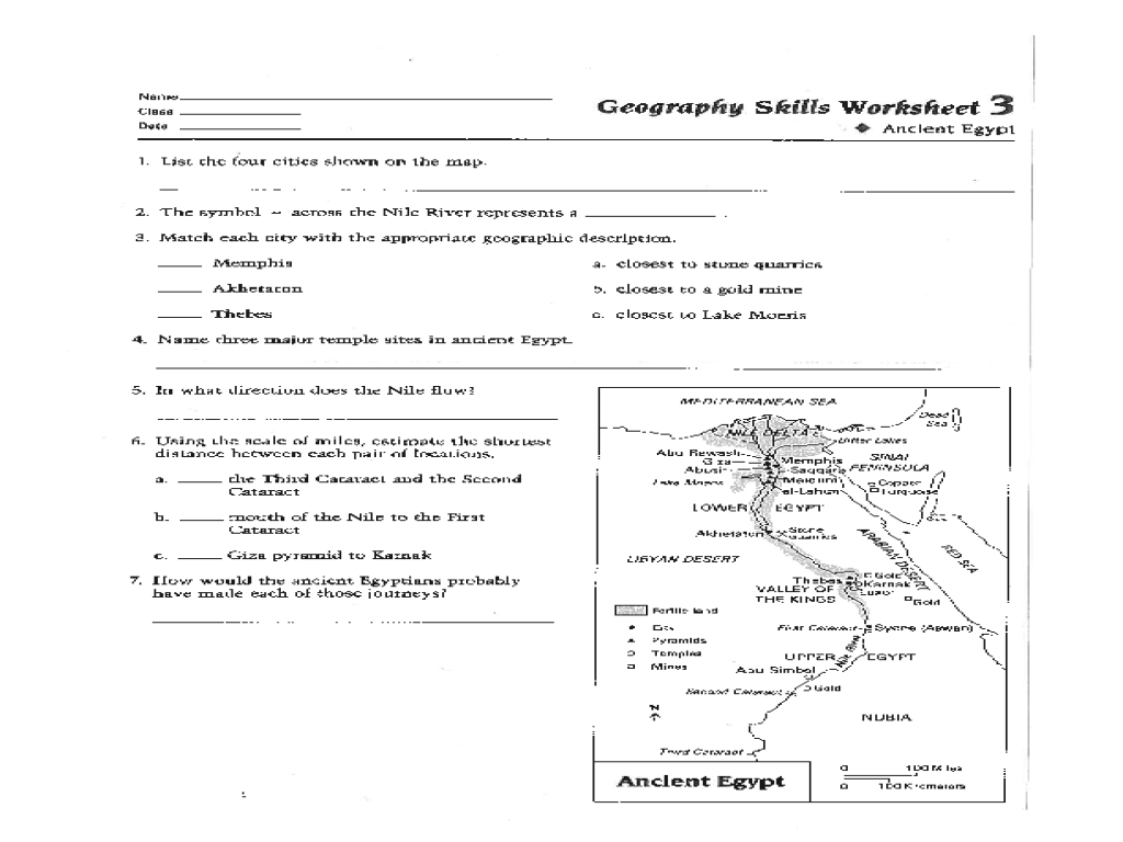 Ancient Egypt Map Worksheet Answer Key