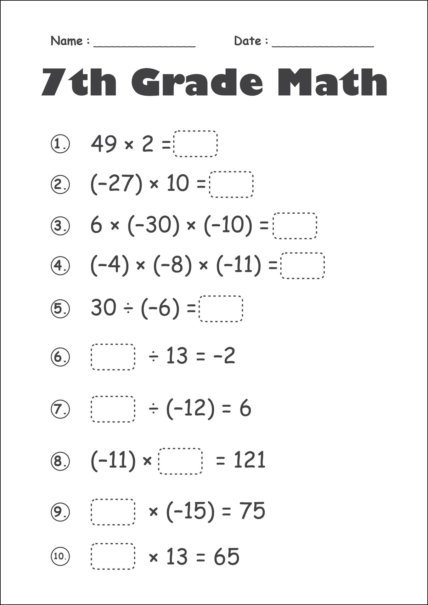 10 Best Images of 7th Grade Math Worksheets With Answer Key - 7th Grade