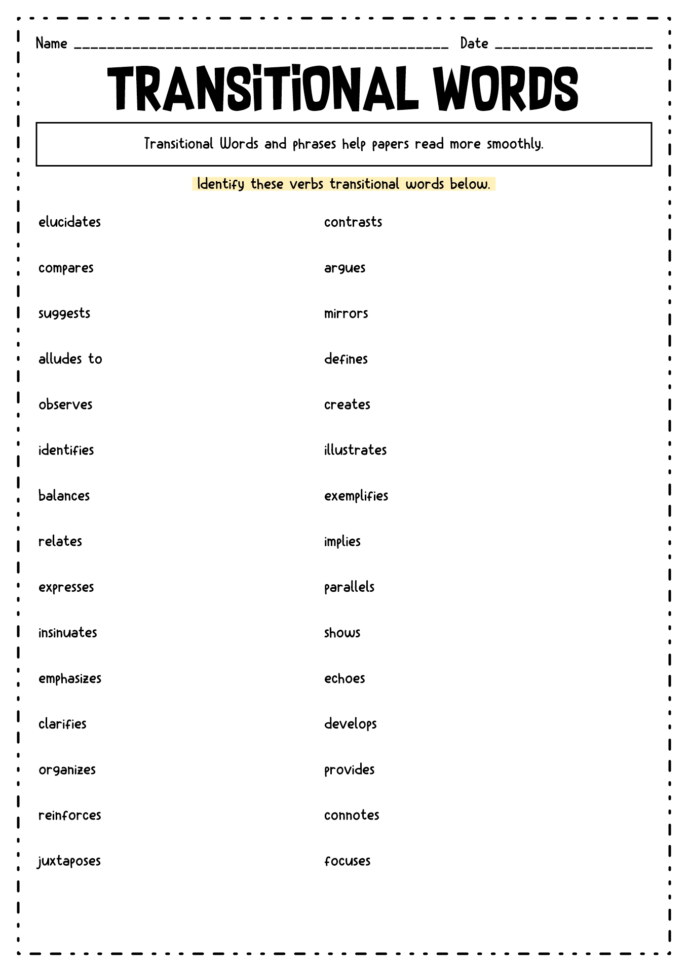 8th Grade Writing Transition Words