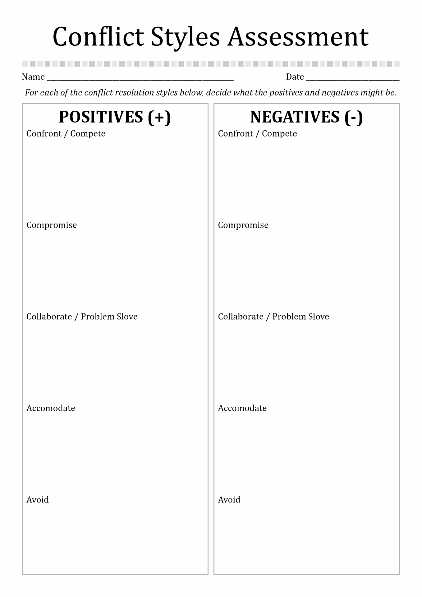 Conflict Resolution For Couples Worksheets