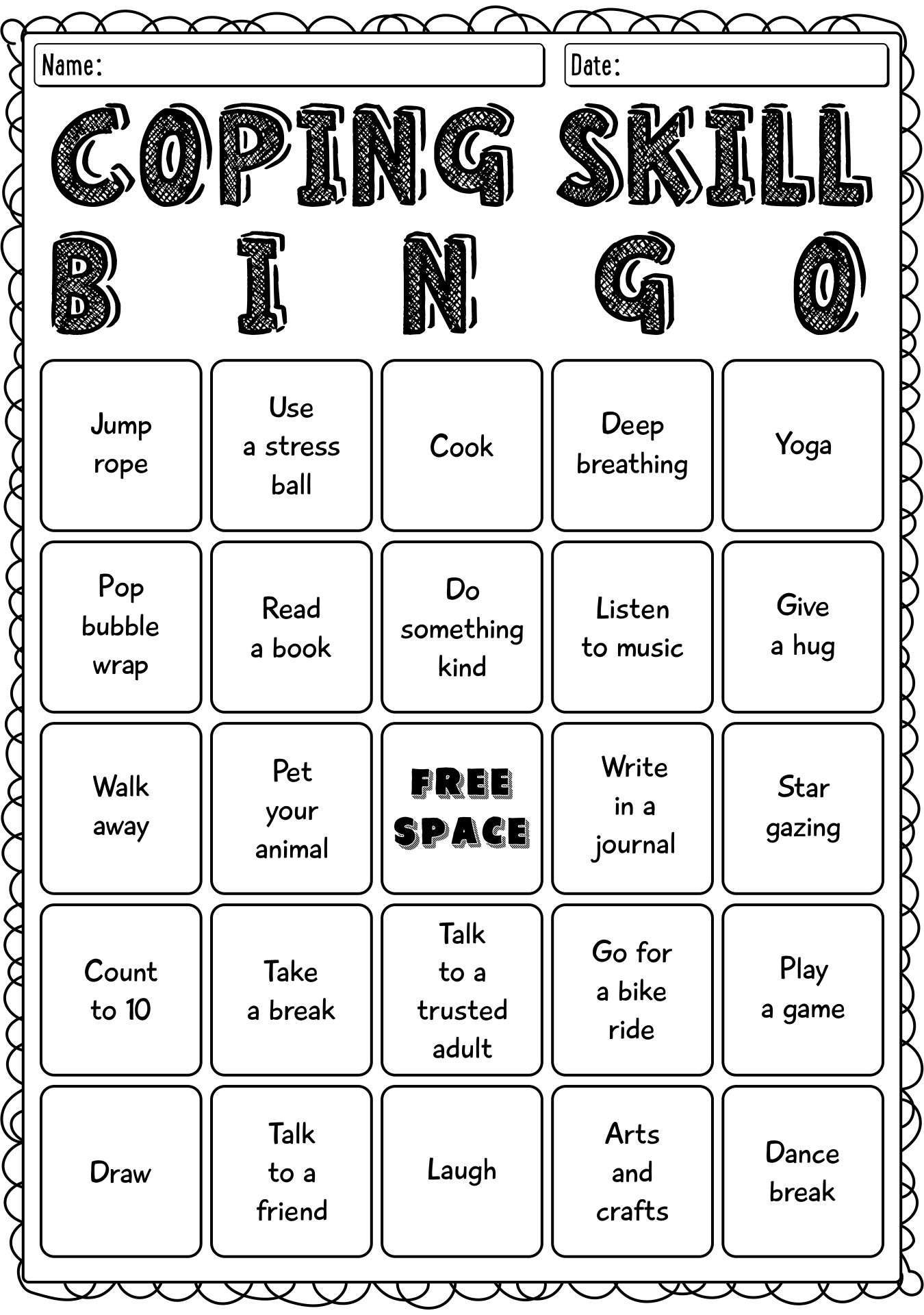 11 Best Images Of Free Printable Worksheets Coping Skills Coping Skills Bingo Printable