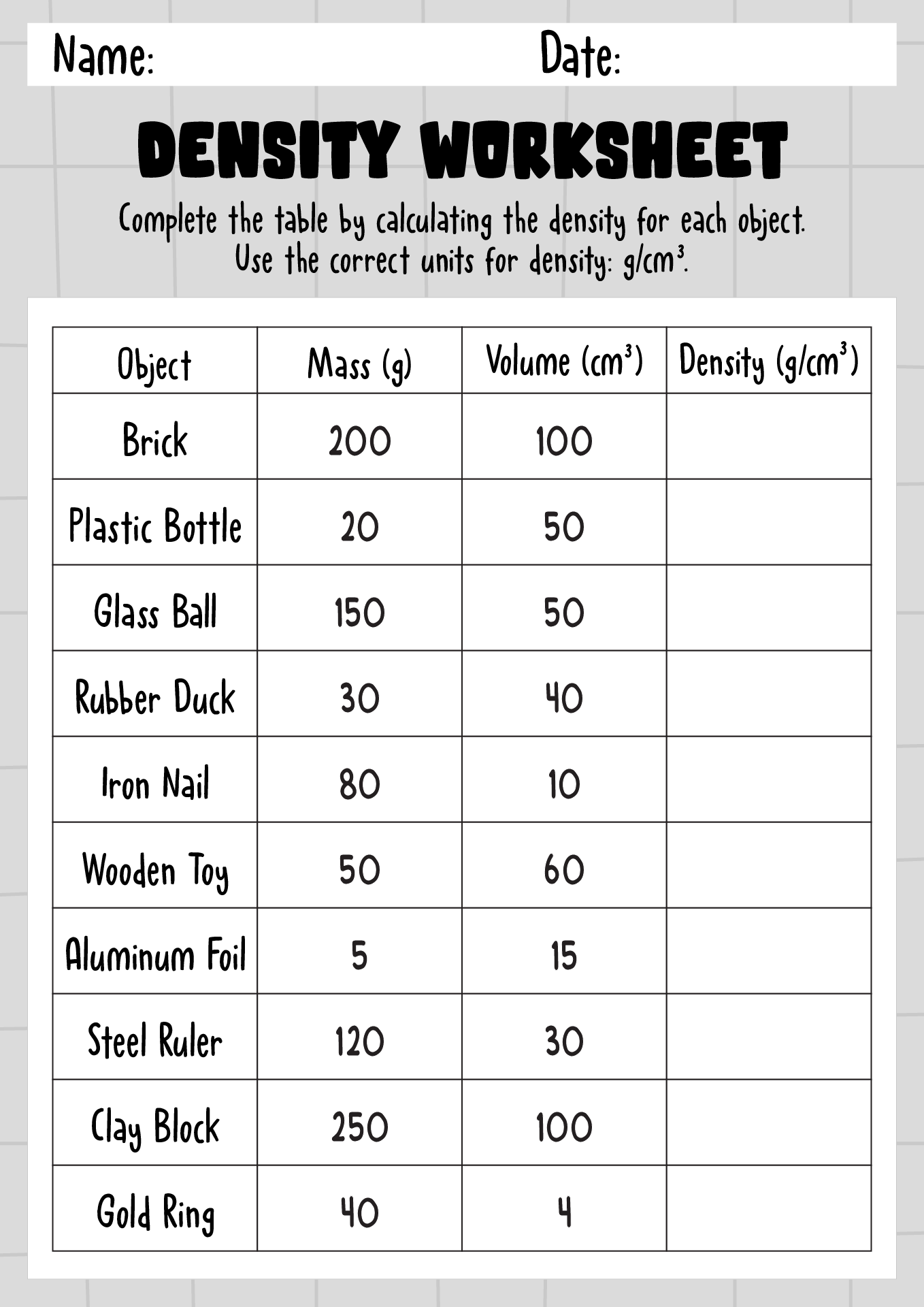10 Best Images of Density Practice Worksheet Middle School - Density