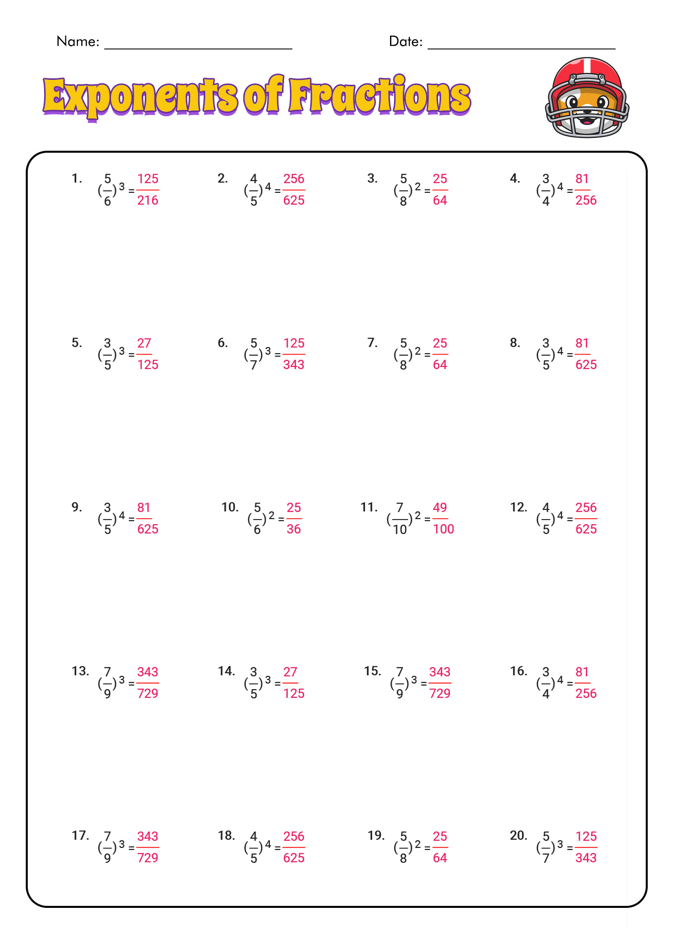 Laws Of Exponents Worksheet With Answer Key