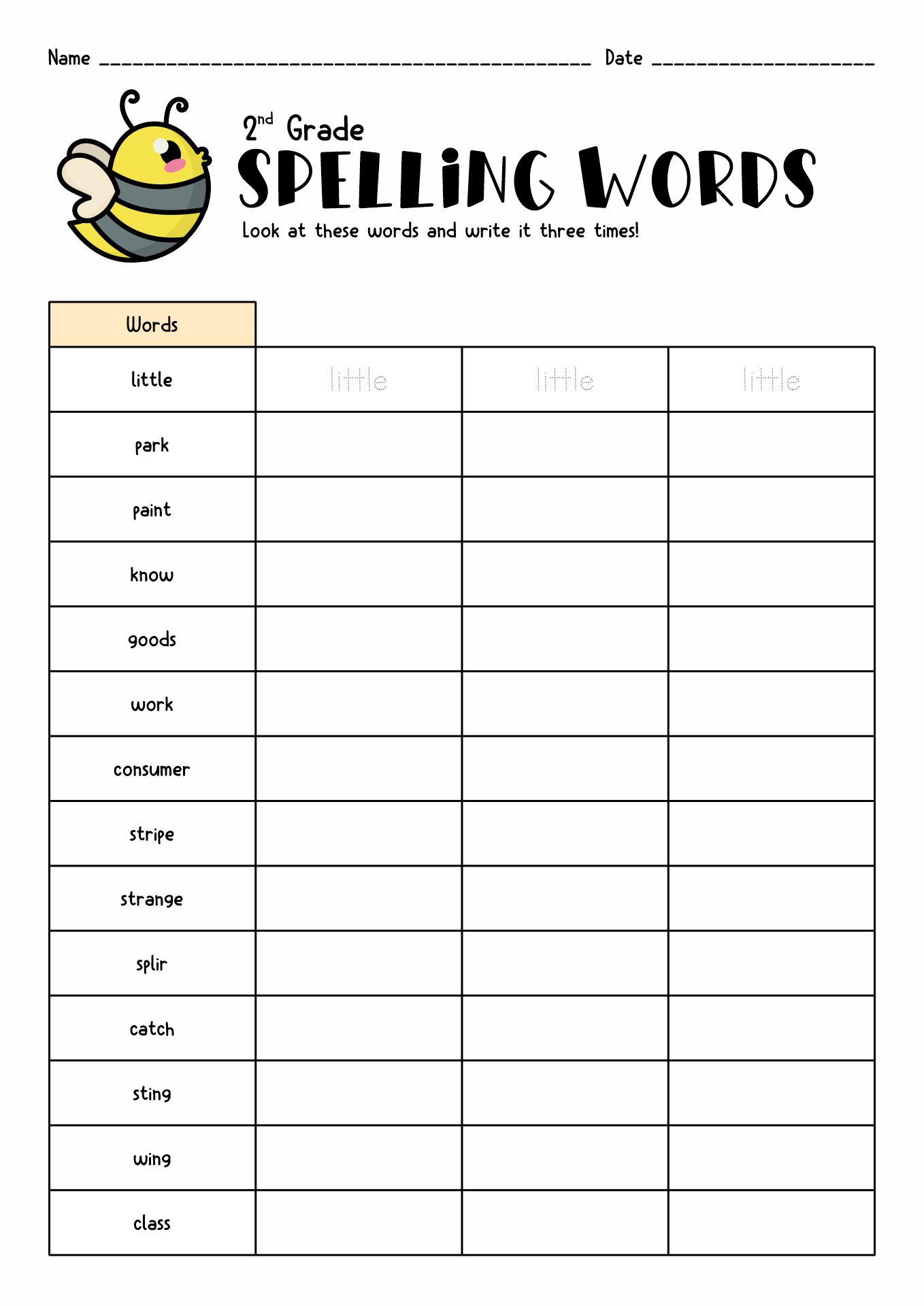 Spelling Worksheet For 2nd Graders