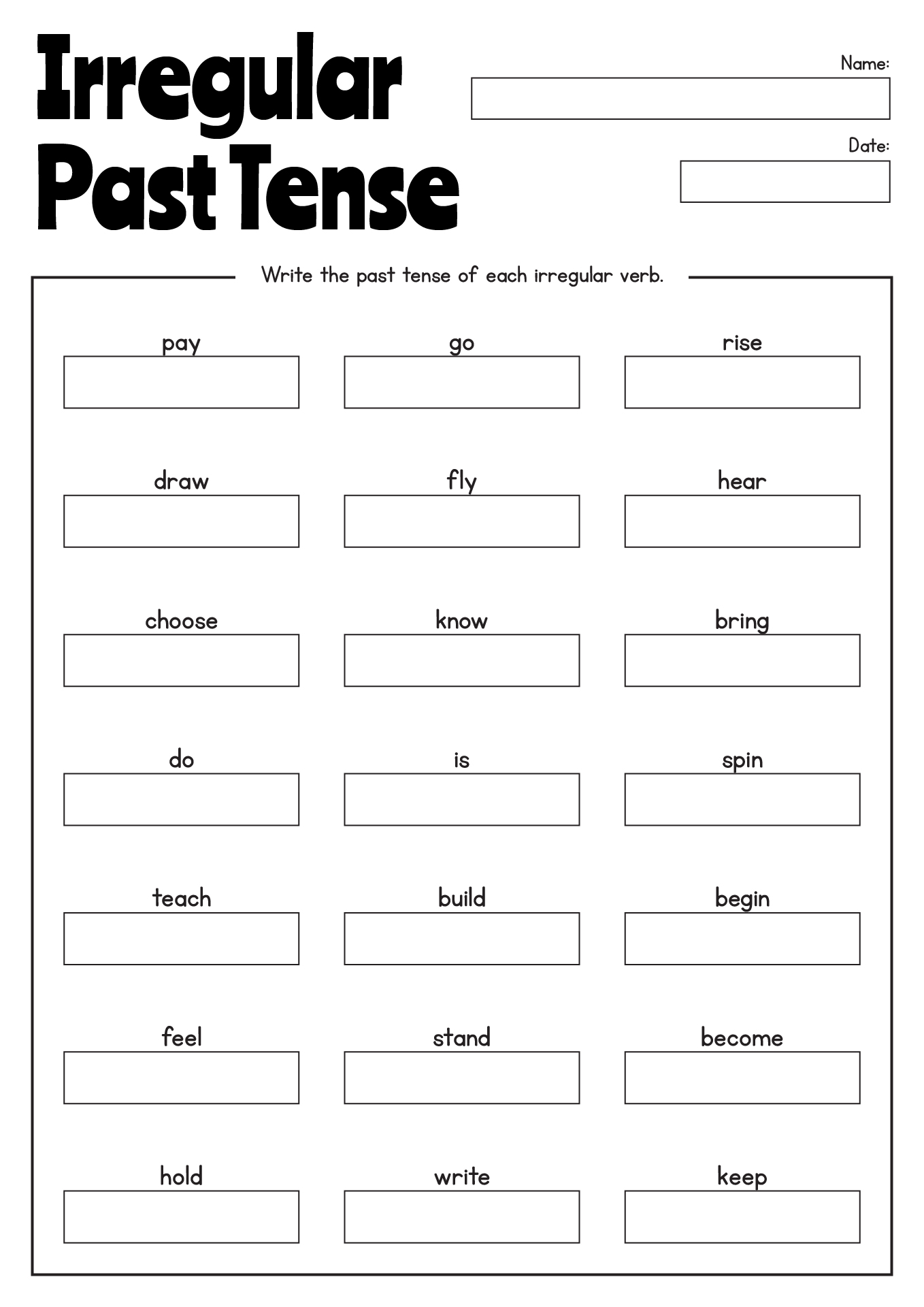 Irregular Past Tense Worksheet Pdf