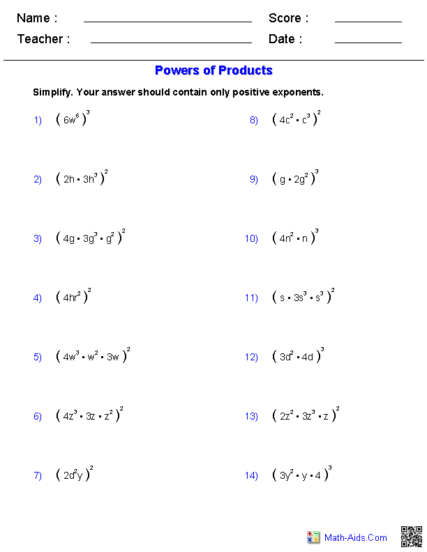 11 Best Images of Powers And Exponents Worksheet Math Product of a