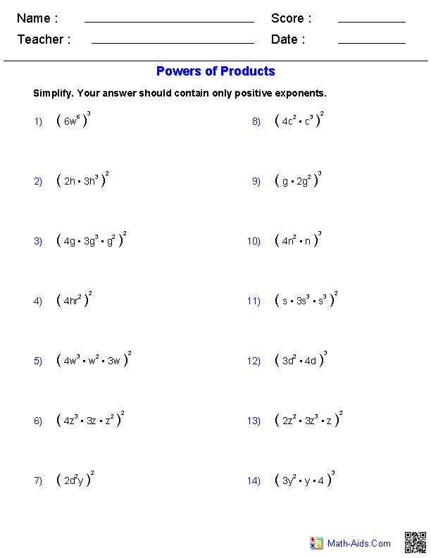 11 Best Images of Powers And Exponents Worksheet - Math Product of a