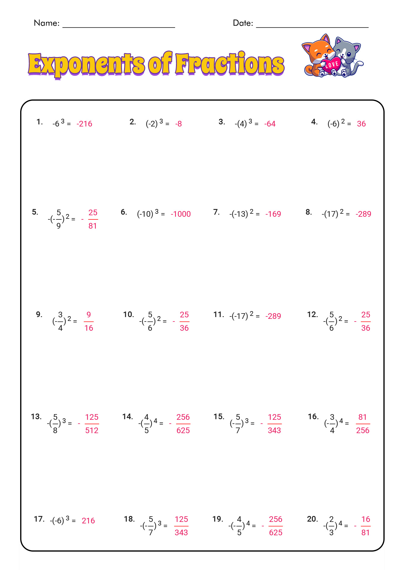 Exponent Worksheet Answer Key