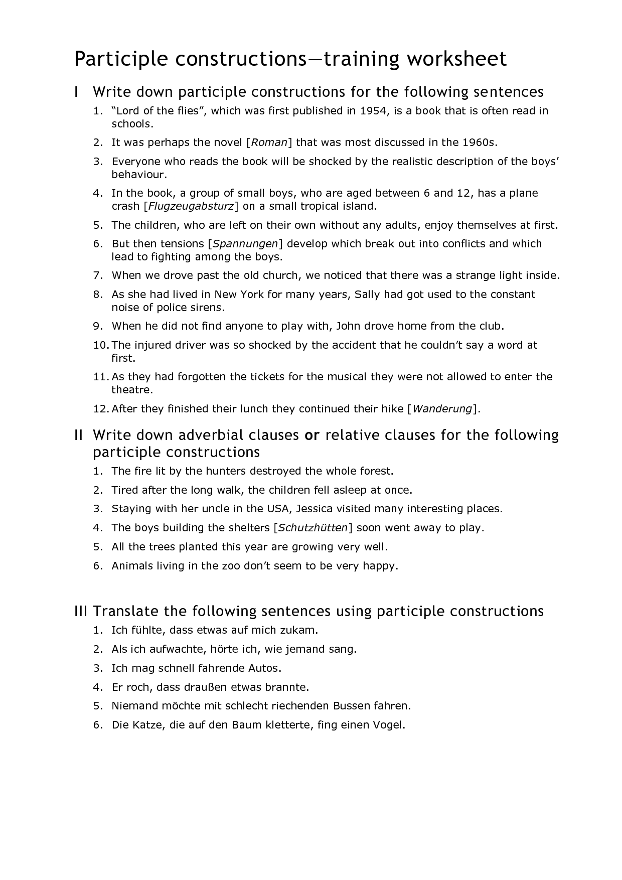 Present Participle Verbs Worksheets
