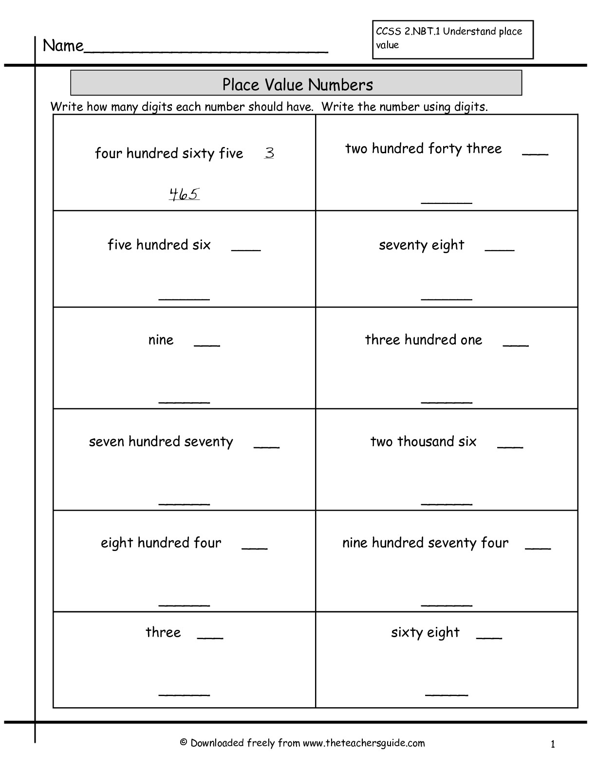 Reading and Writing Numbers Worksheets