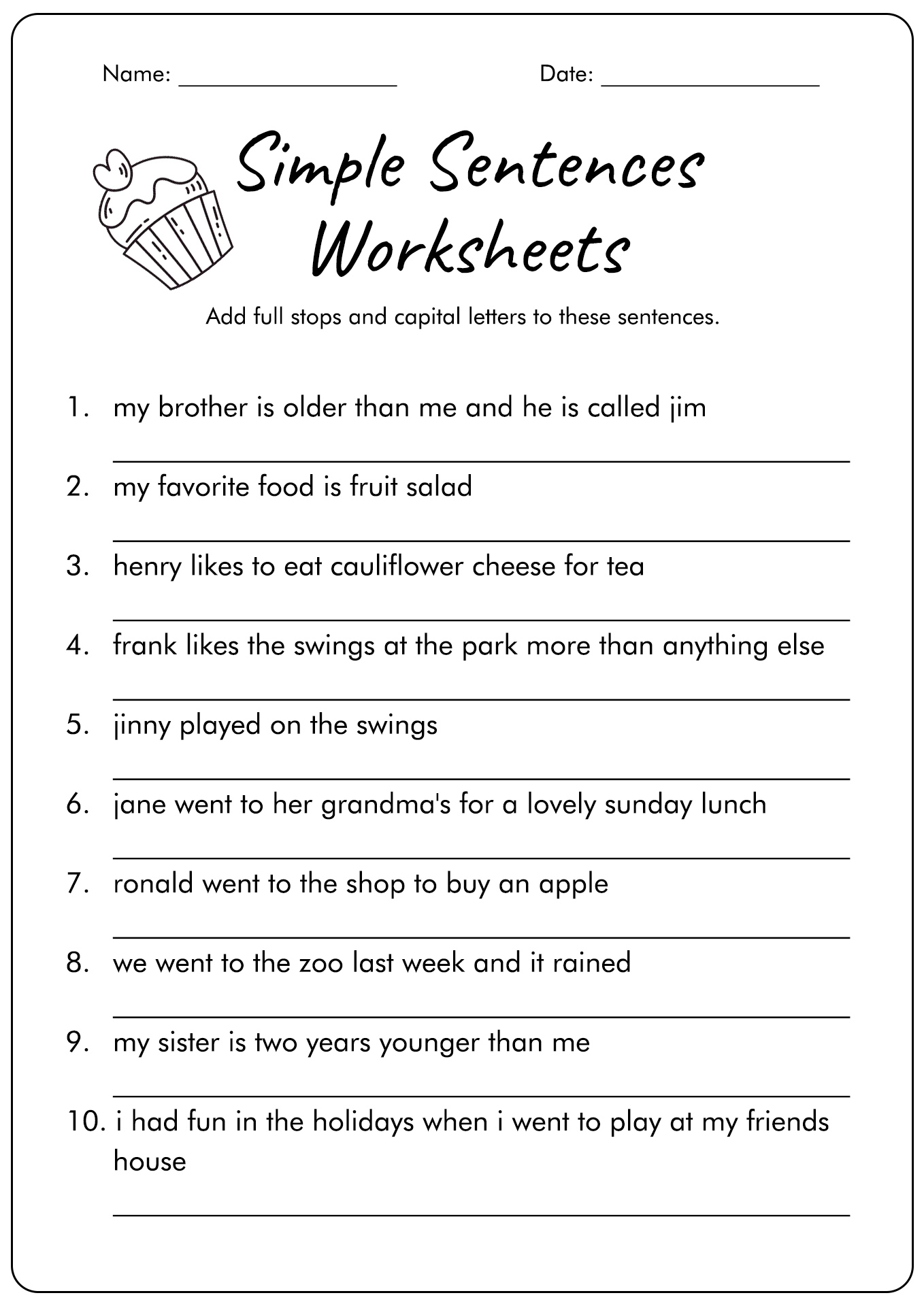 Simple Sentence Worksheets For 4th Grade