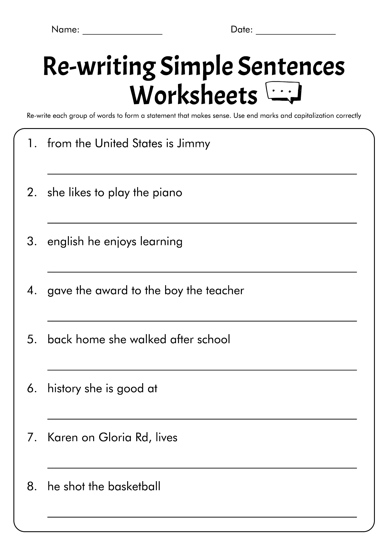 Sentences Writing Worksheet