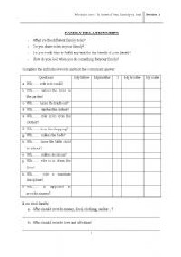 Healthy Family Relationships Worksheets