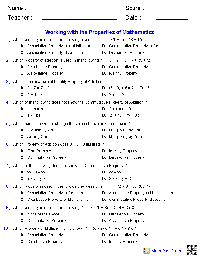 Math Properties Worksheets 7th Grade