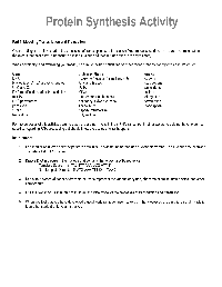 Protein Synthesis Worksheet Answers