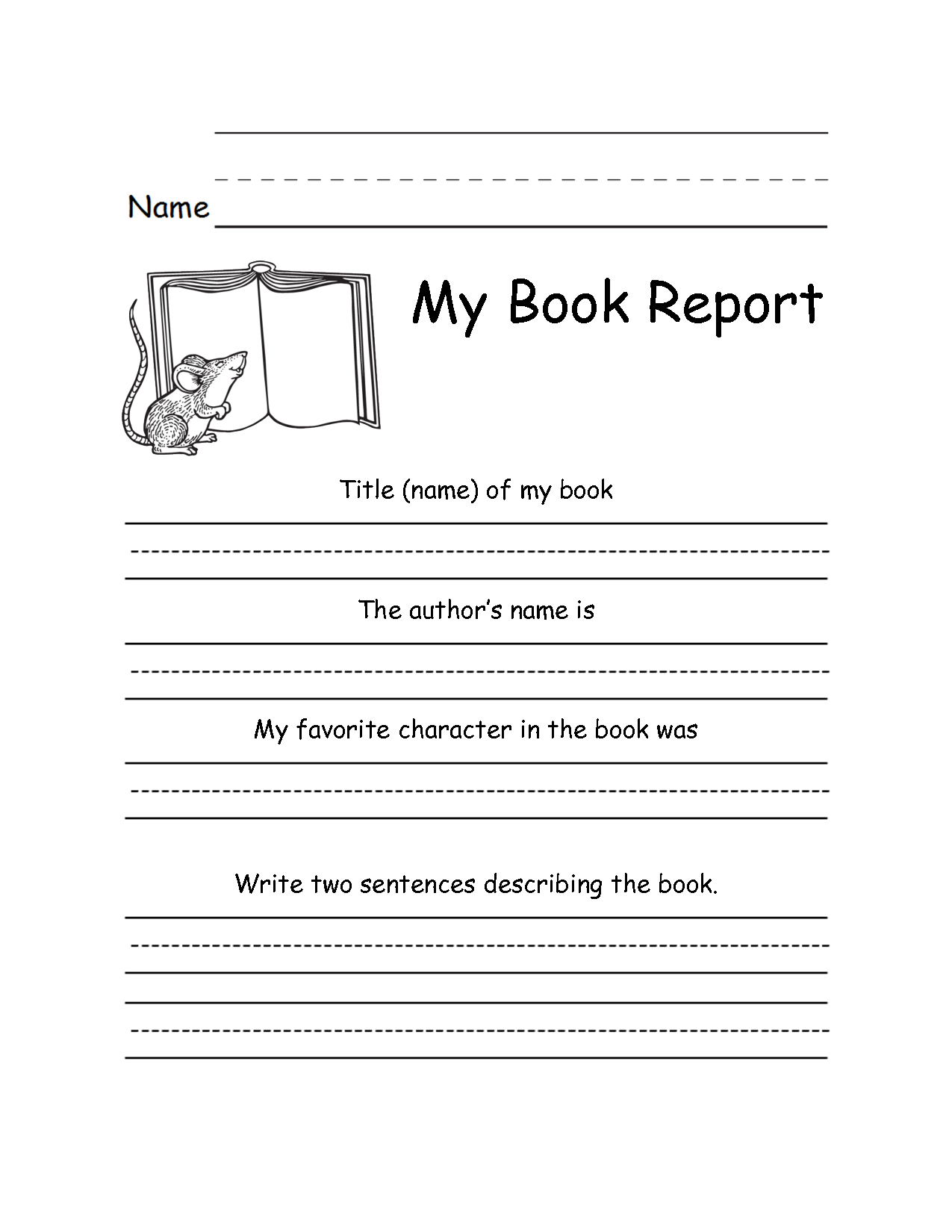 2nd Grade Book Report Template