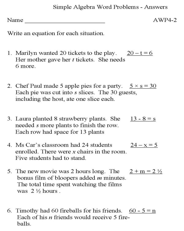 Equation Word Problems Worksheet