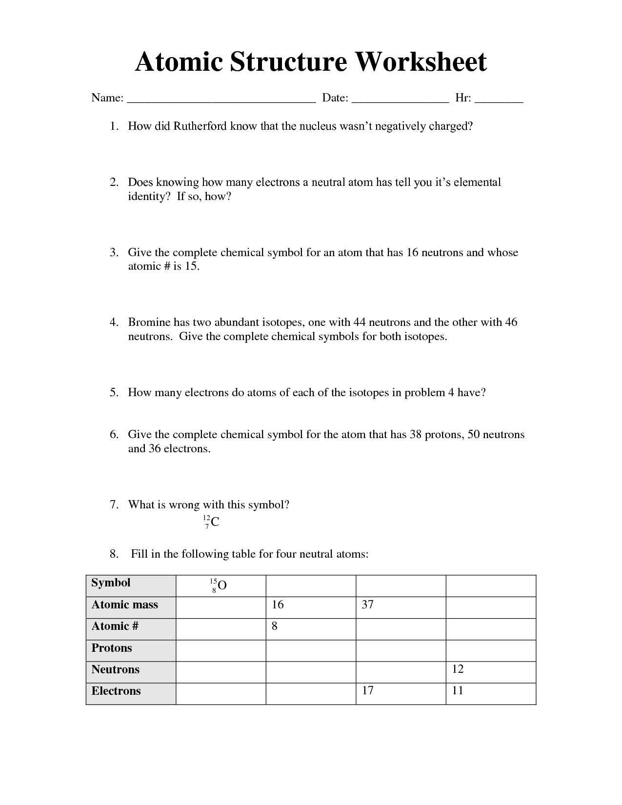 Drawing Atoms Worksheet Answer Key