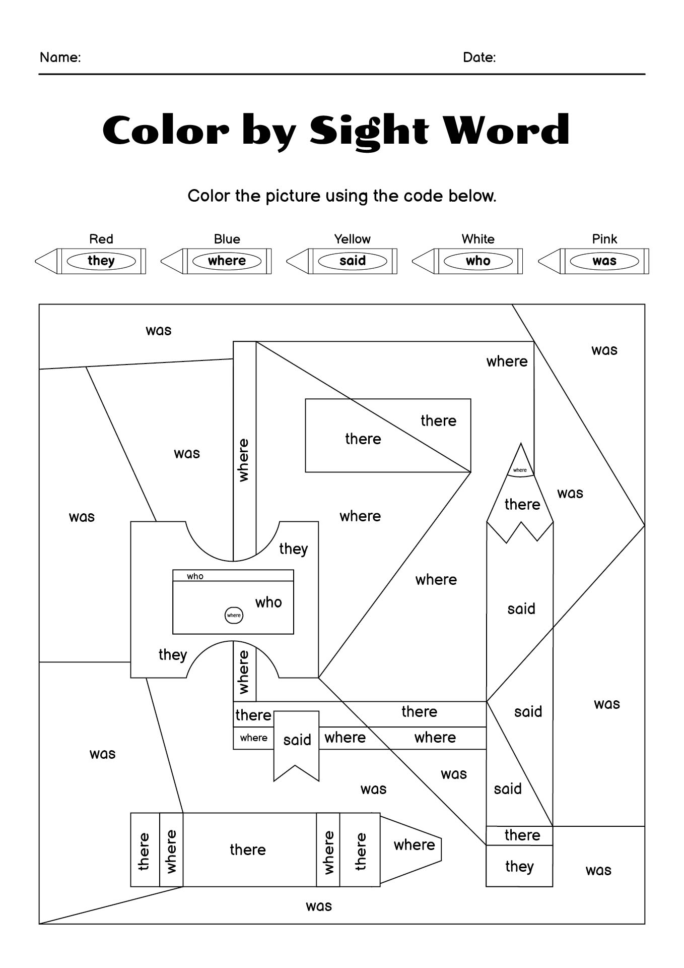 14 Best Images Of Color Words Worksheet 1st Grade Color By Sight Word 