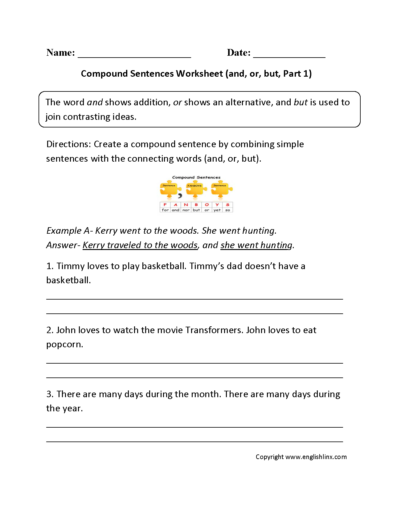 Compound Sentence Practice Worksheet