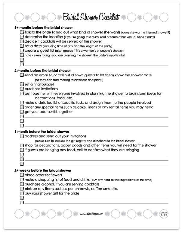  Printable Bridal Shower Checklist