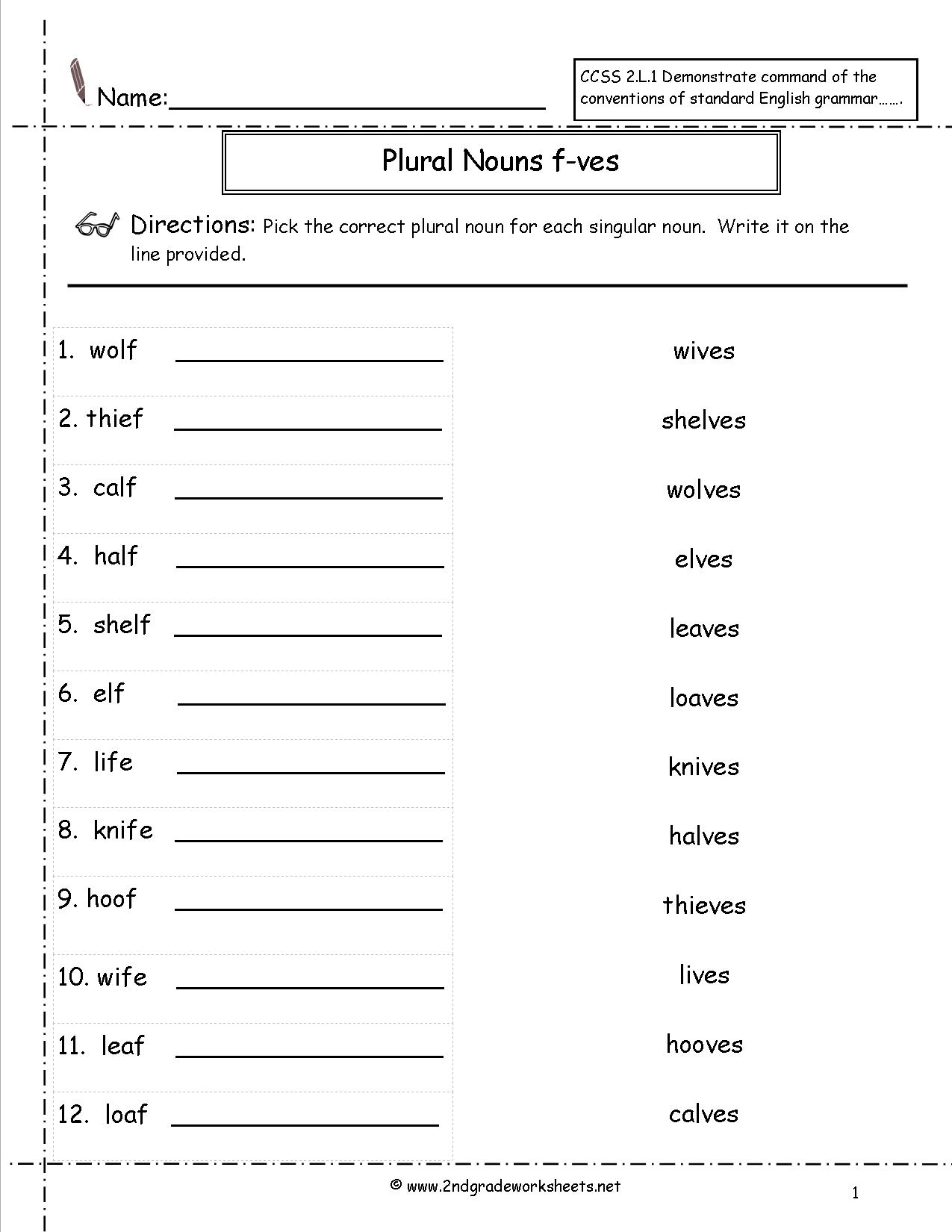 Plural And Irregular Nouns Worksheet