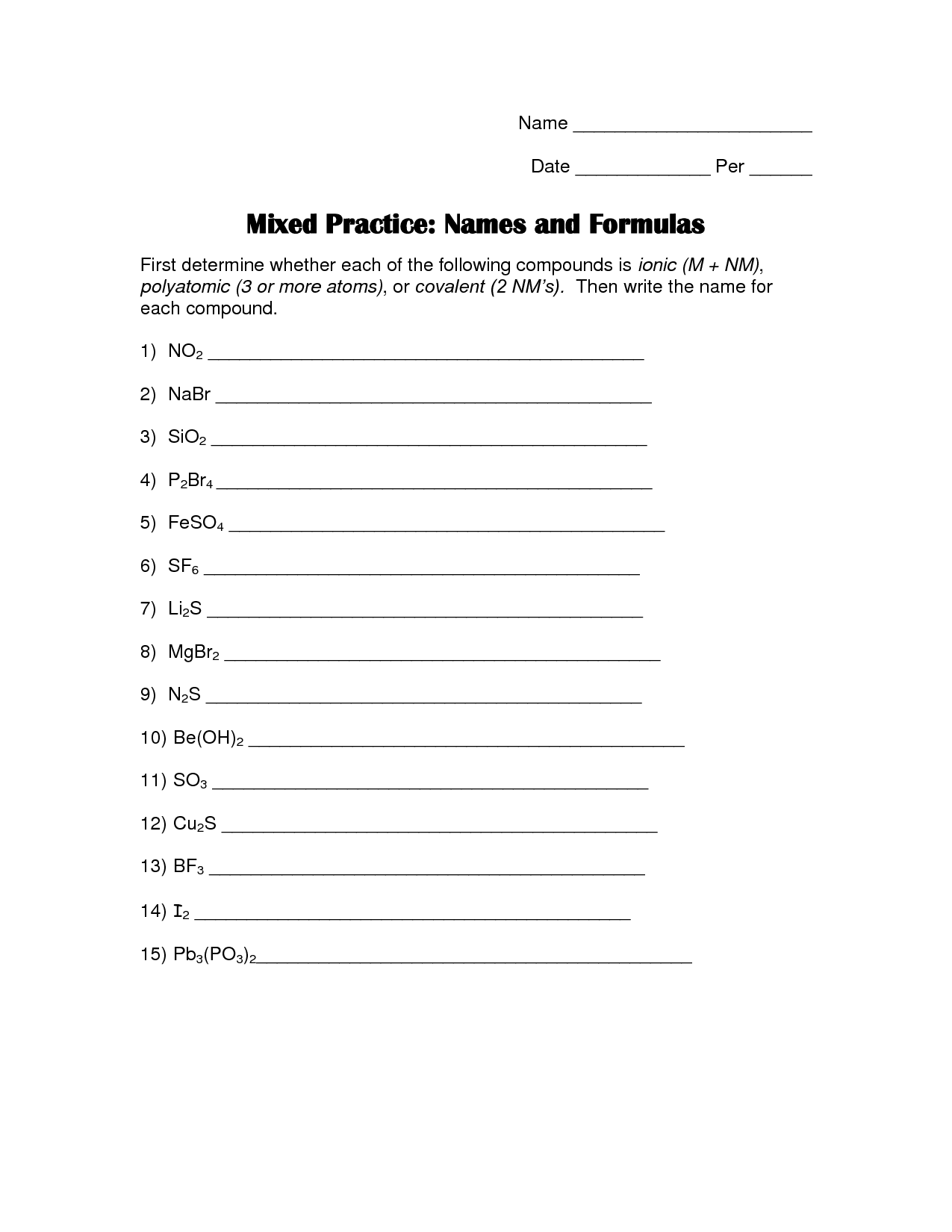 Naming Ionic Compounds Worksheet Answer Key