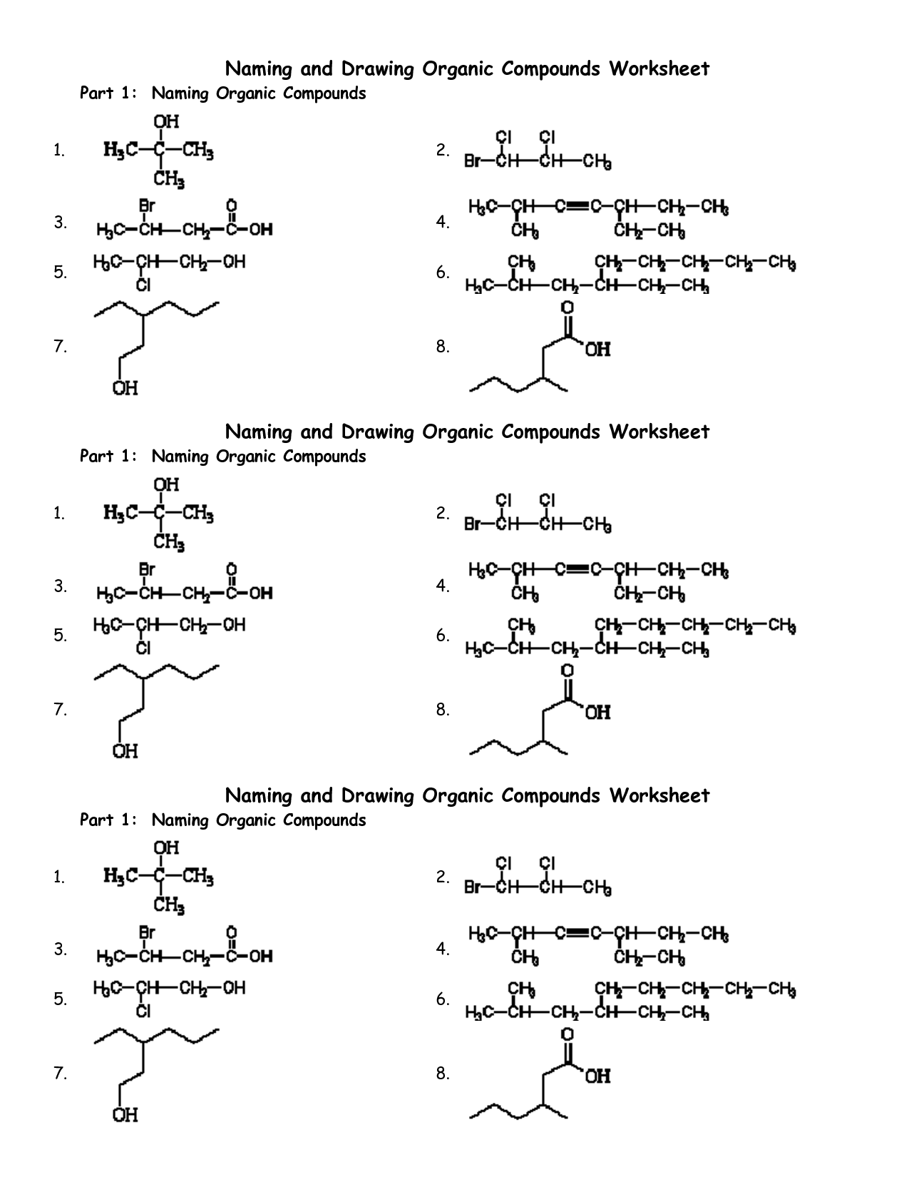 Naming Organic Compounds Worksheet