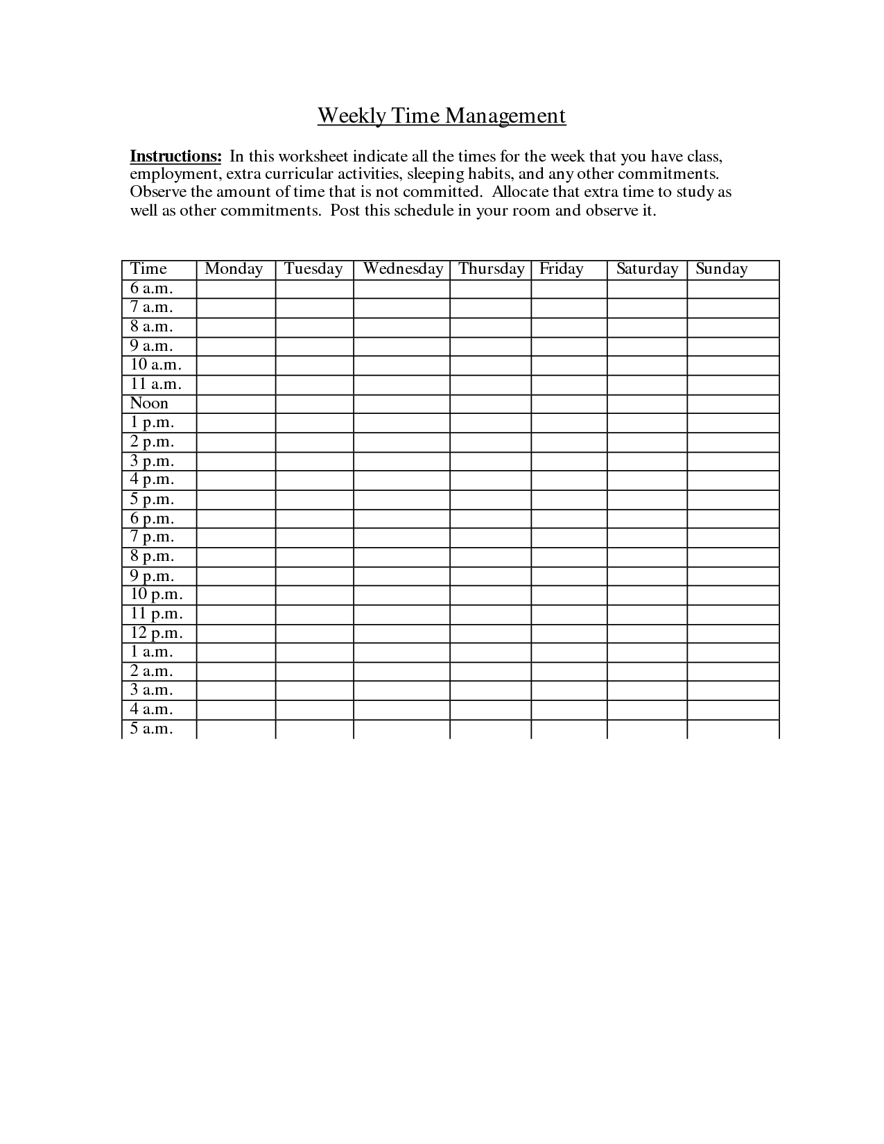 15 Best Images of Time Management Worksheet - Weekly Time ...