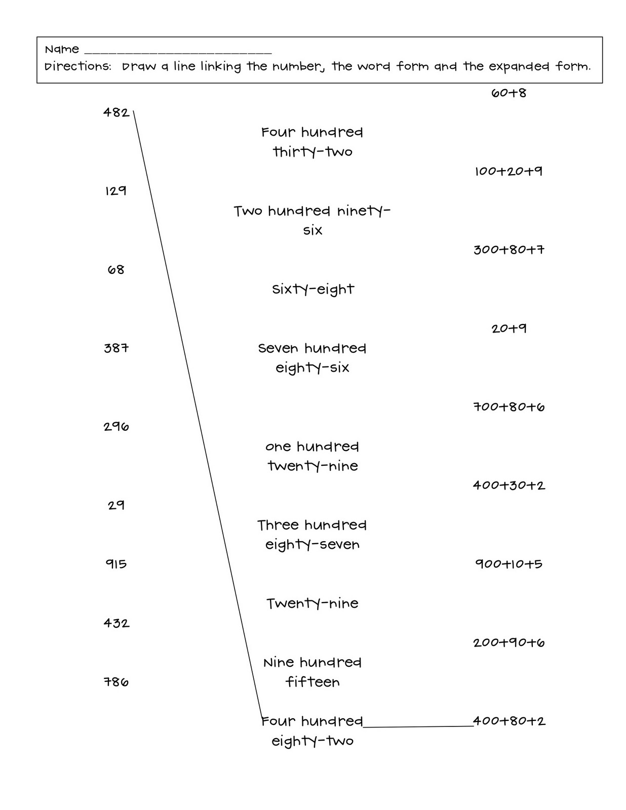 Word Form Numbers Worksheet