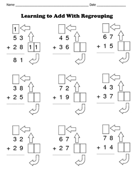 Addition with Regrouping Boxes Worksheets